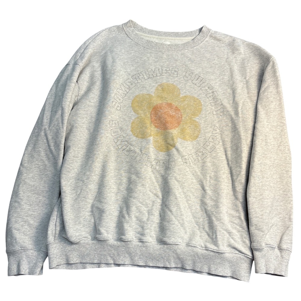 OFFLINE by Aerie Sometimes Sweaty Sometimes Sleepy Gray Flower Sweatshirt Medium